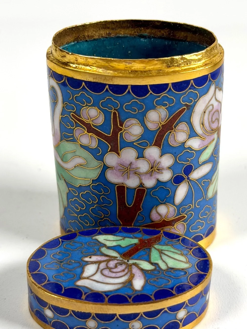 Vintage Chinese Cloisonné Small Canister Jar Set - 8 canisters w/ Original Box